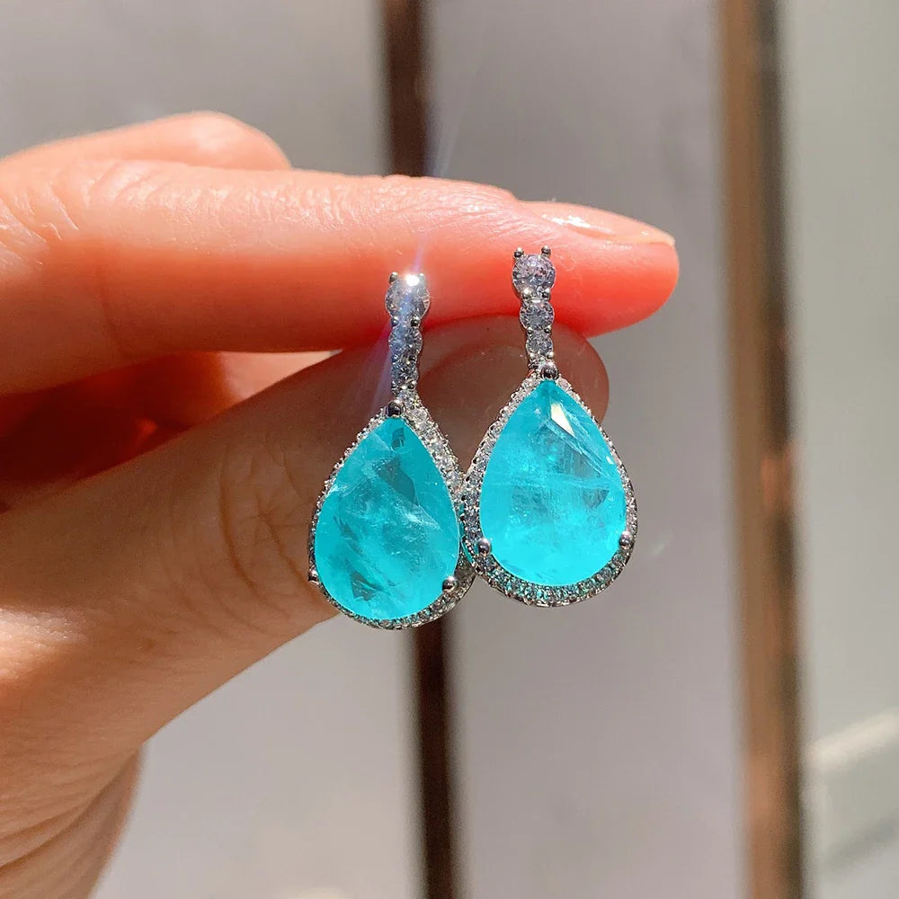 Luxury 925 Sterling Silver Paraiba Tourmaline Gemstone Earrings/Pendant/Necklace/Ring Wedding Jewelry Sets Wholesale