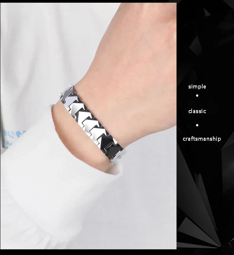 Tungsten Links Bracelets for Men Women Couples High Polished Inlay Health Magnetic Stones Three Color, Customized