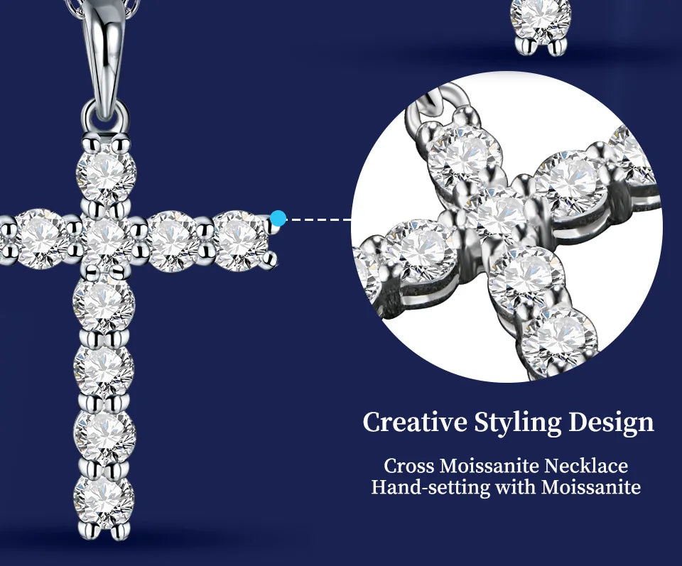 Handmade Cross Pendant Moissanite Solid Sterling 925 Silver Necklace For Women Luxury Jewelry for Engagement Christmas