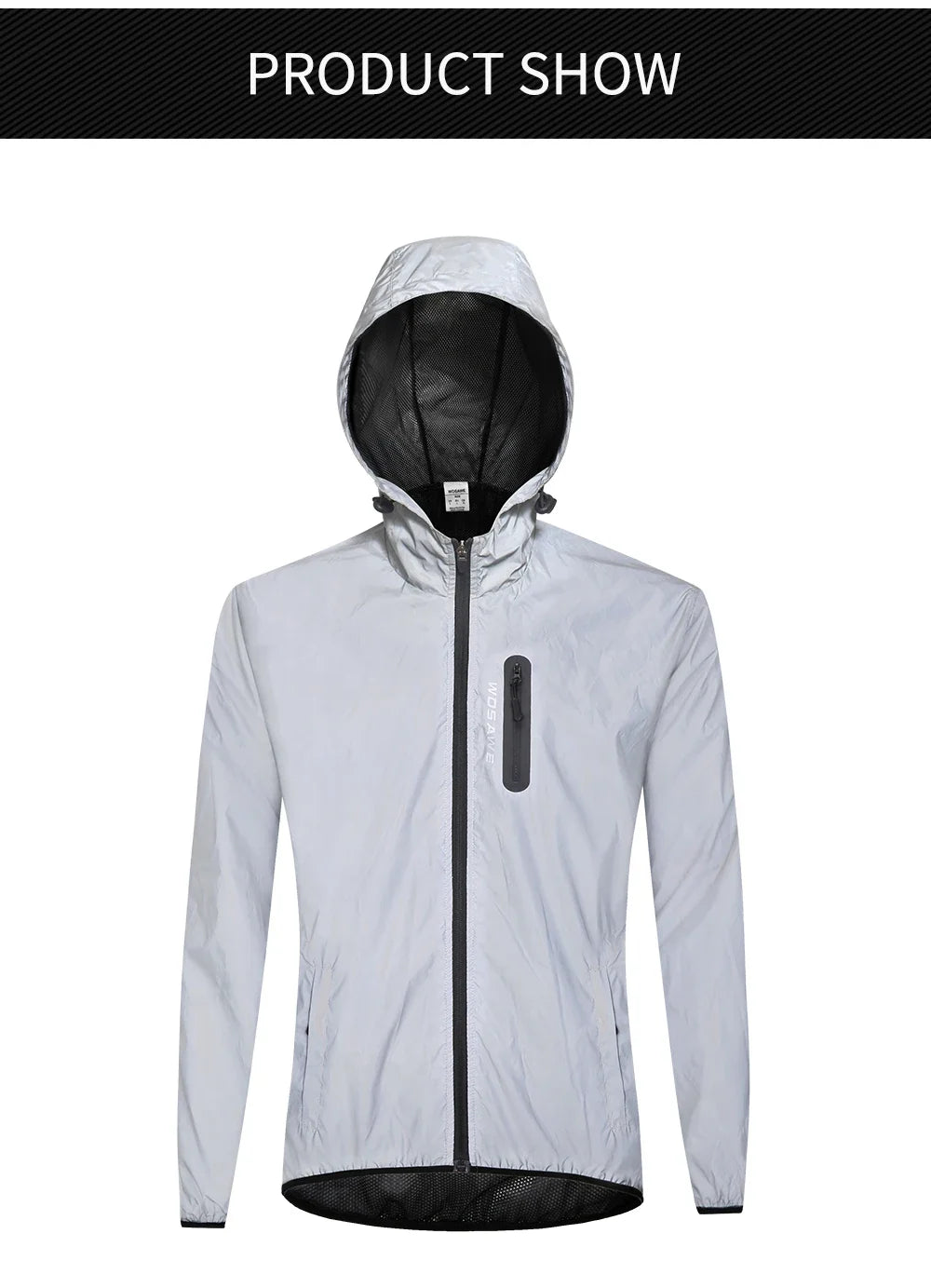 Full Reflective Jacket with Hoodie High Visibility Waterproof Wind Breaker Men Women Hiking Cycling Running Safety Vest