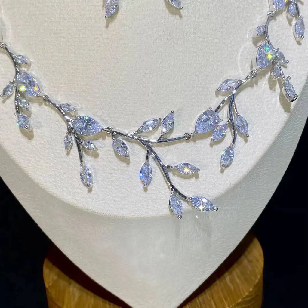 Fashion Four Colors Cubic Zirconia Vine Earrings and Necklace Sets For Women, Dubai Jewelry Sets, Bridal Jewelry Sets, X0179