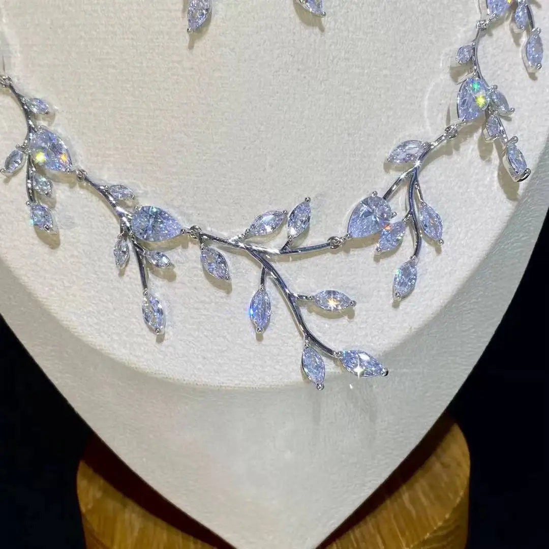 Fashion Four Colors Cubic Zirconia Vine Earrings and Necklace Sets For Women, Dubai Jewelry Sets, Bridal Jewelry Sets, X0179