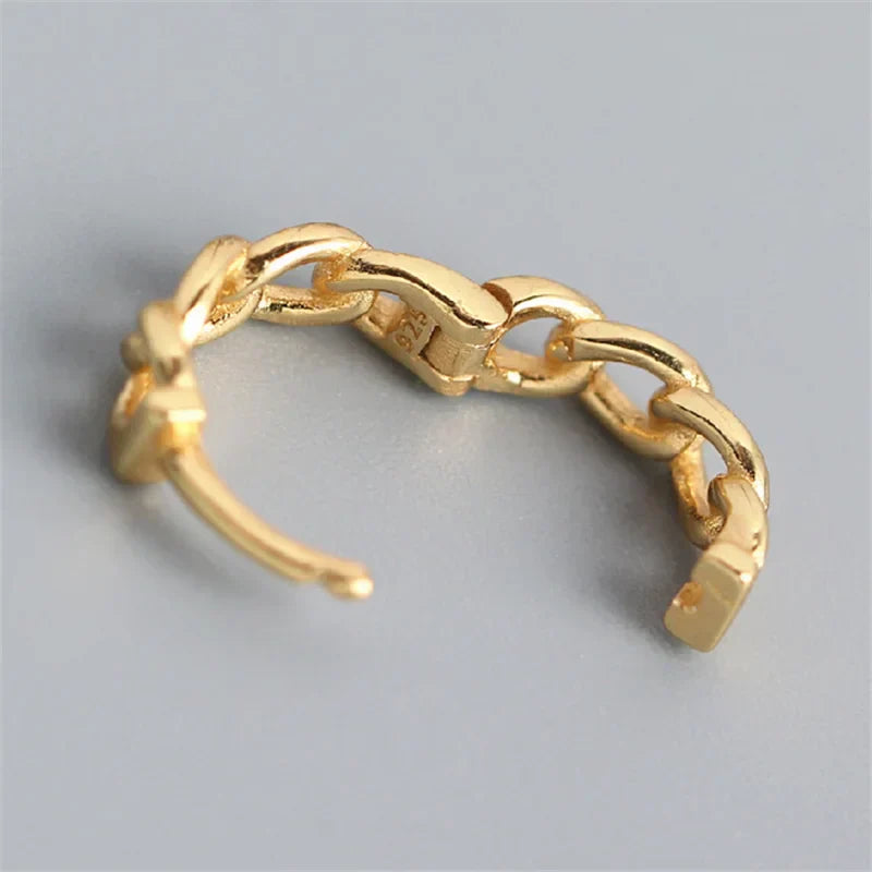 Real 100% 925 Sterling Silver Punk Hip-Hop Link Chain Gothic Studs Earrings for Fashion Women Jewelry Accessories 2022