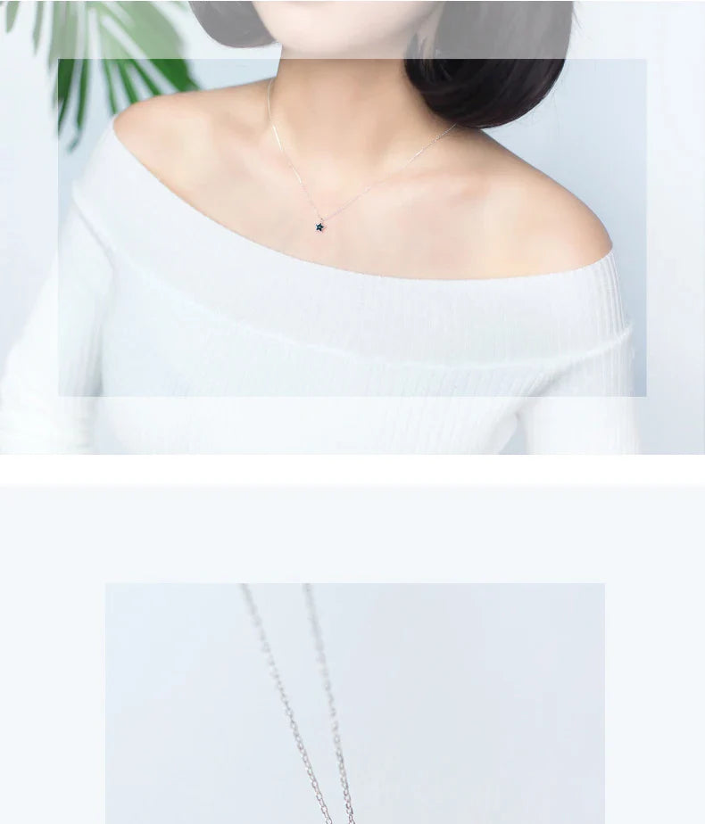New 925 Sterling Silver Retro Mini Blue Star Charms Pendant Necklace Fit Women Adjustable Necklace Original Fine Jewelry