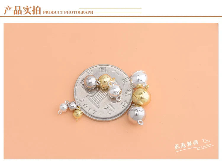 S925 sterling silver ball magnet clasp DIY bracelet double ring magnetic clasp
