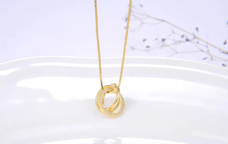 Trendy Simple Necklace 925 Sterling Silver Women Necklaces With 3 Big Circle AAAA Zircon Jewelry Wedding Gift OSN175