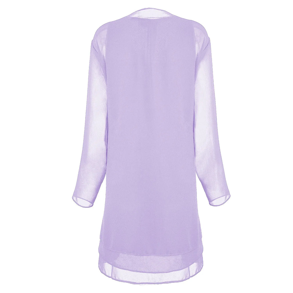 2 Pieces Chiffon Dress Set Women Casual Long Sleeve Solid Cardigan Dress Elegant Wedding Evening Party Dresses Clothing Vestidos