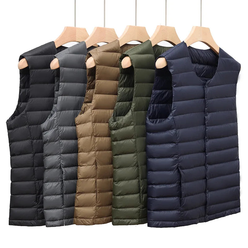 7XL Plus Size 90 White Down Vest Men Ultra Light Down Vest Portable V-neck Sleeveless Coat Man Winter Warm Liner