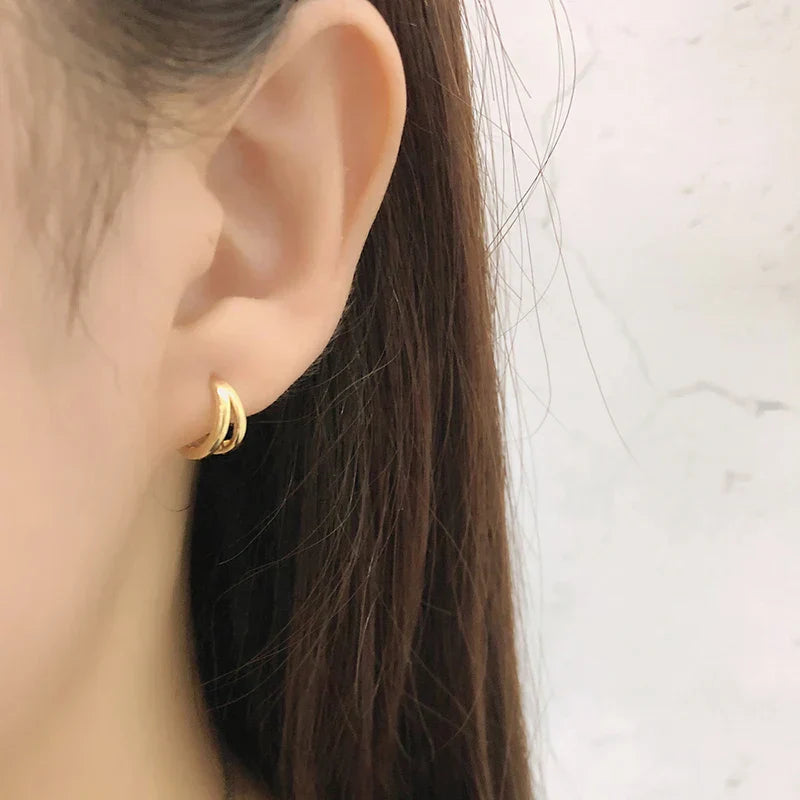 925 Sterling Silver Simple Glossy Double Ear Buckle for Women Unique Charm Party Hoop Earrings Fine Jewelry Accessories