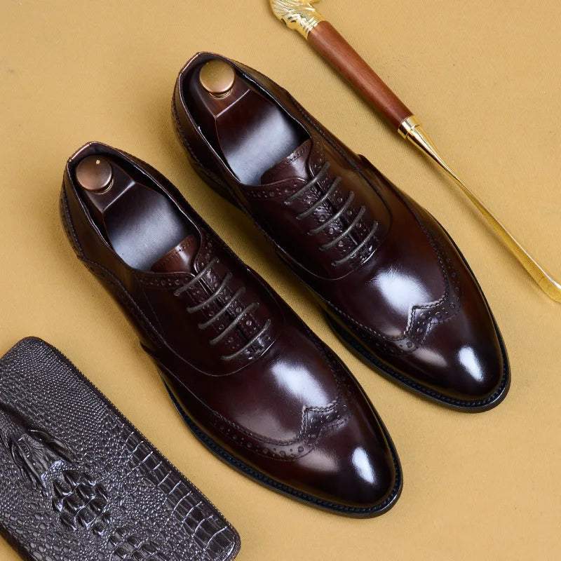 Full Grain Leather Men Retro Italian Design Men Brogues Genuine Leather Dress Shoes Handmade Wedding Shoes For Men