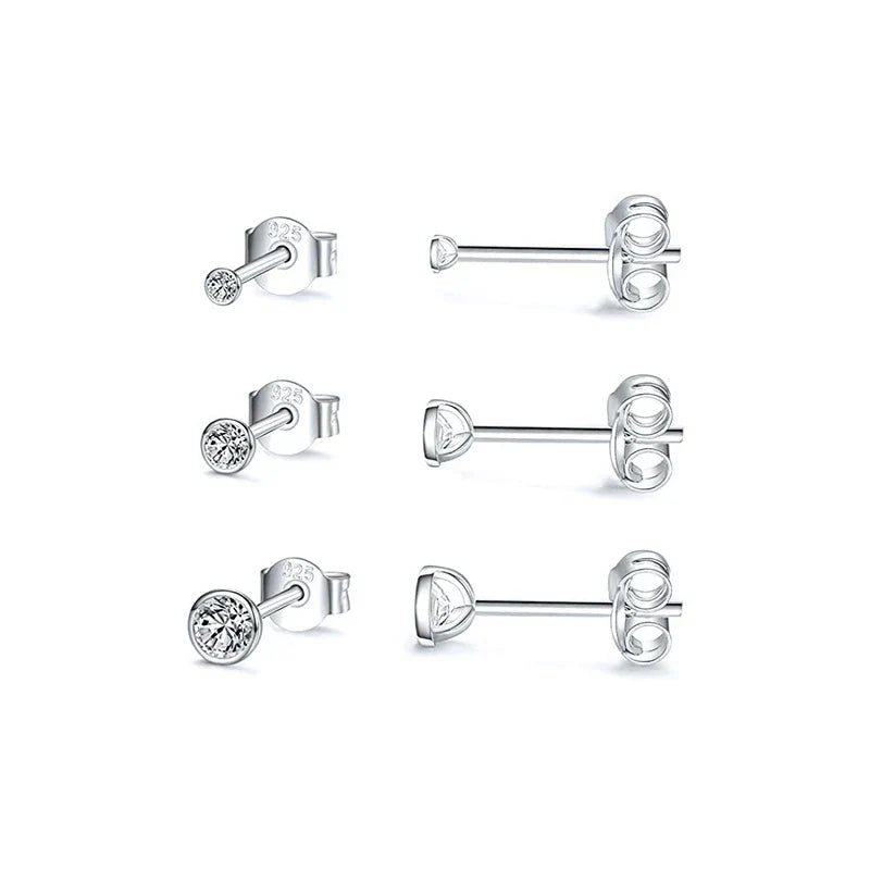 3pcs/set Bling Zircon Earring 925 Sterling Silver Cute Mini Heart Star Stud Earrings Ear Bone Earlobe Piercing Jewerly