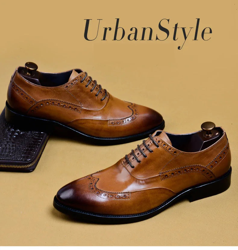 Full Grain Leather Men Retro Italian Design Men Brogues Genuine Leather Dress Shoes Handmade Wedding Shoes For Men