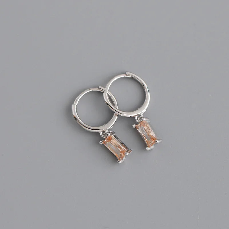 925 Sterling Silver Colorful Square Shiny Zircon Beads Piercing Stud Earrings for Women Fashion Gothic Exquisite Jewelry