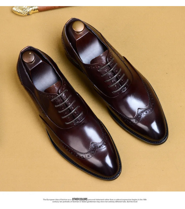 Full Grain Leather Men Retro Italian Design Men Brogues Genuine Leather Dress Shoes Handmade Wedding Shoes For Men