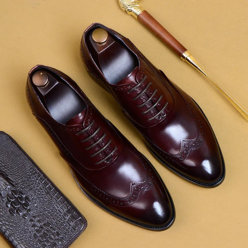 Full Grain Leather Men Retro Italian Design Men Brogues Genuine Leather Dress Shoes Handmade Wedding Shoes For Men