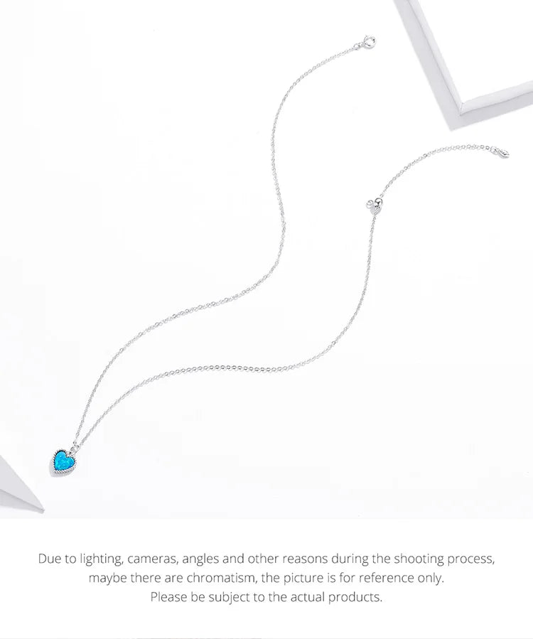Deep Blue Heart Necklace for Women 925 Sterling Plated platinum Translucent opal Luxury Brand Jewelry 2020 Mode SCN413