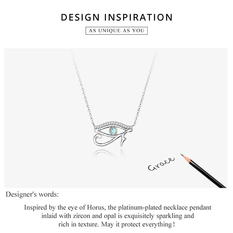 925 Sterling Silver Horus Eye Crystal Necklace Silver Protection Pendant Necklace for Women Girls Fine Jewelry