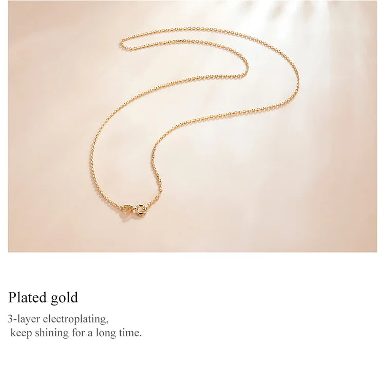 Authentic Gold Color 925 Sterling Silver Basic Cable Chain Necklace Pendant for Women Long Chain Fashion Jewelry SCA016