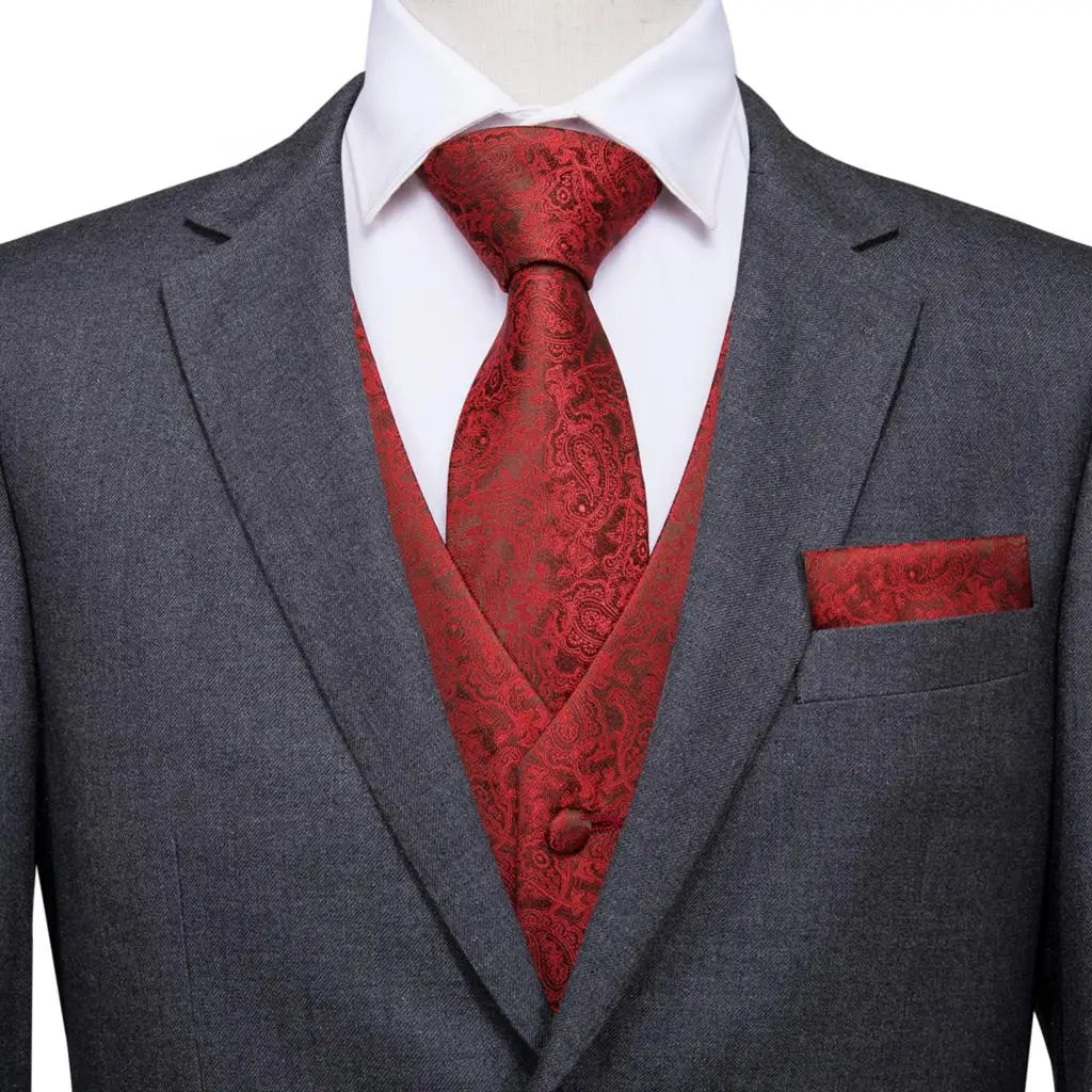 Fashion Silk Vest For Men Classic Gold Champane Yellow Waistcoat Jacket Tie Hankerchief Cufflinks Sets Dress Suit Wedding Hi-Tie
