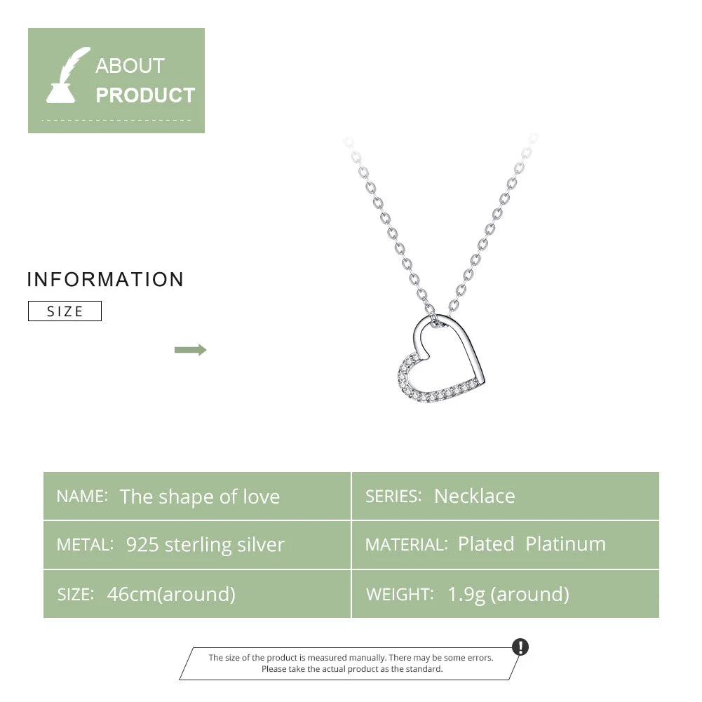 Genuine 925 Sterling Silver The shape of love Chain Necklace for Women Fine Jewelry New Collar SCN347
