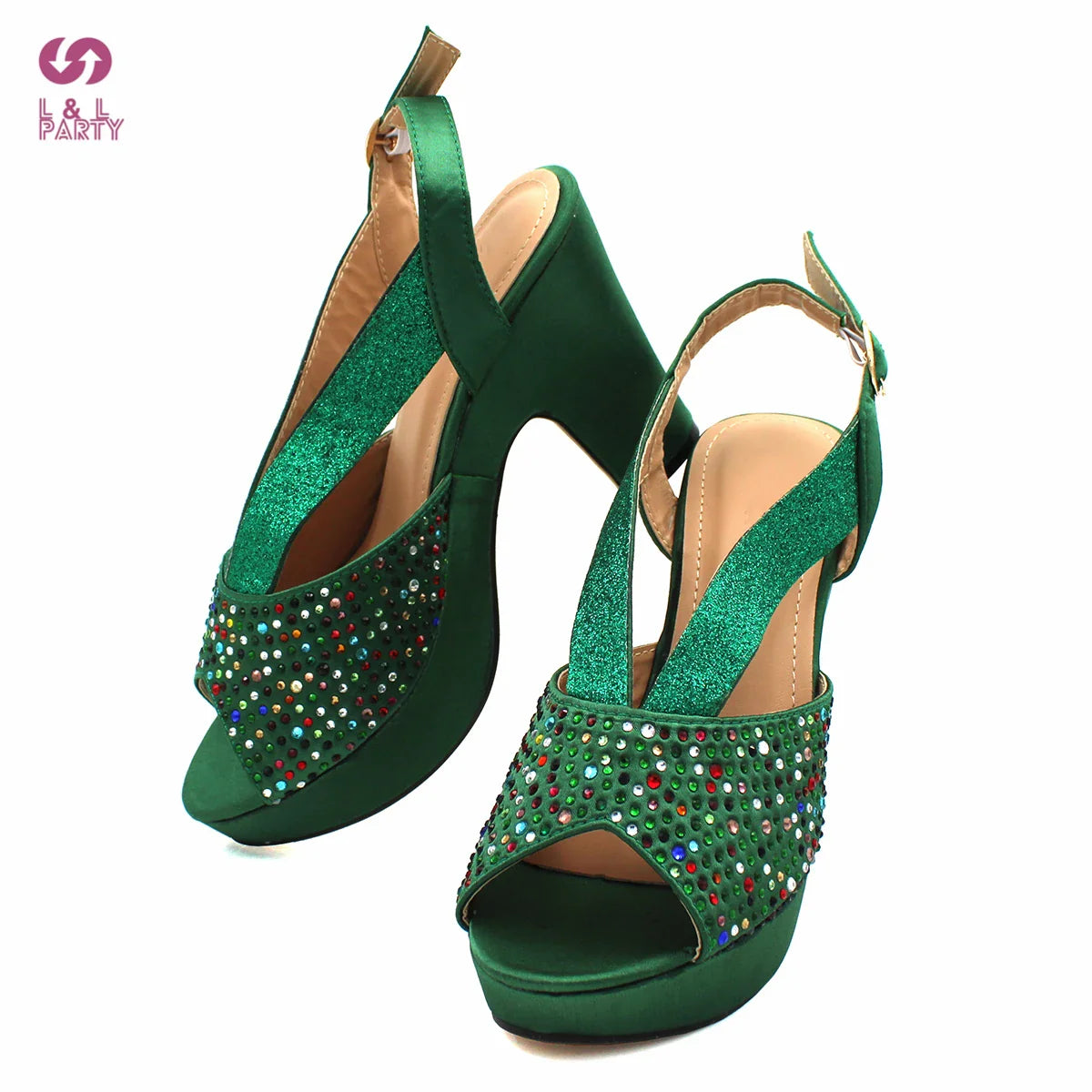 Fashionable Italian Women Shoes Matching Bag in Green Color