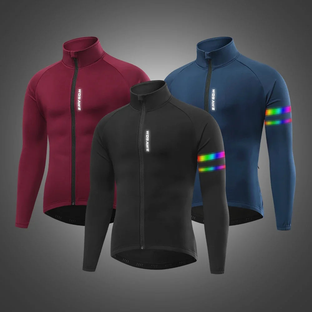 Men'sThermal Winter Cycling Jacket Fleece Lining Long Sleeve Jersey Windproof Running Riding Ciclismo Cycling Clothing