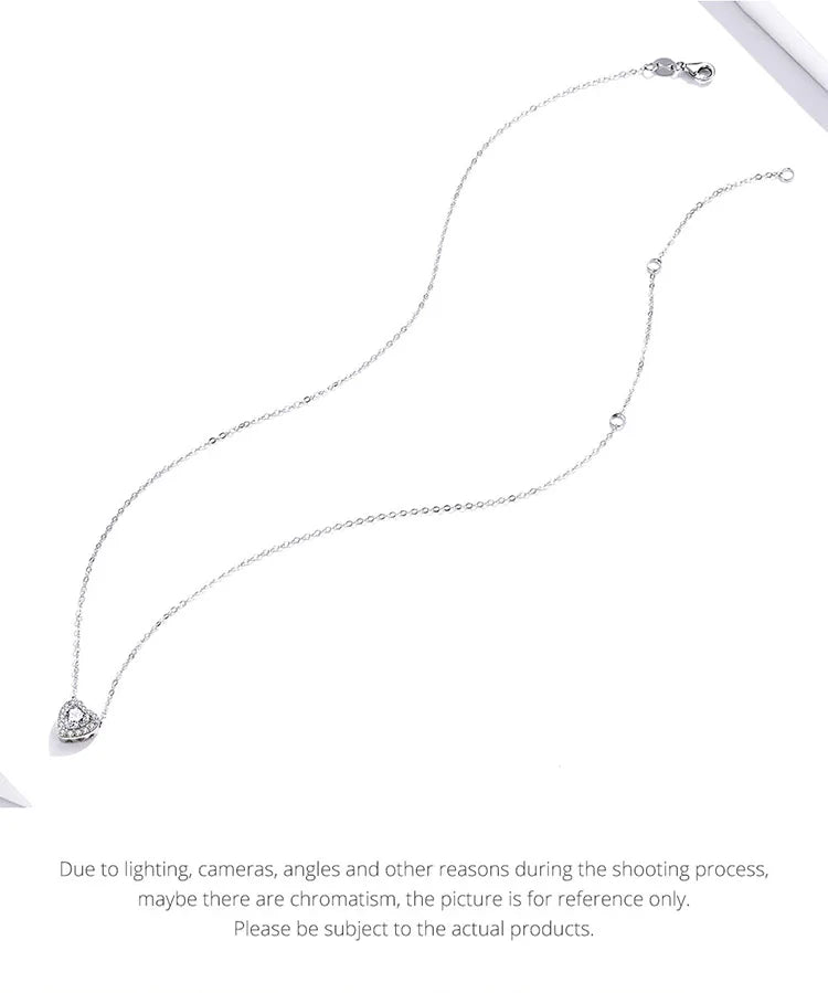 925 Sterling Silver Bright Love Necklace Chain Dazzling Shiny Heart Shape Crystal Charm Wedding Engagement Jewelry SCN455