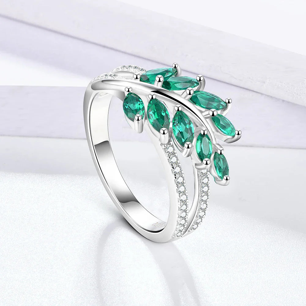 Classic 925 Sterling Silver Lab Emerald Created White Sapphire Gemstone Anniversary Band Ring For Women Fine Jewelry