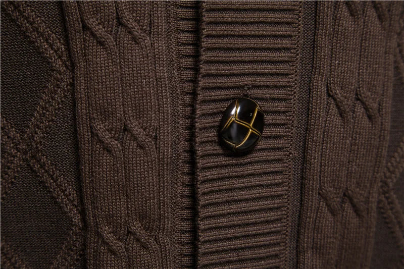 Cotton Argyle Cardigan Men Casual Single Breasted Solid Color Business Mens Cardigans New Winter Fashion Sweater Man
