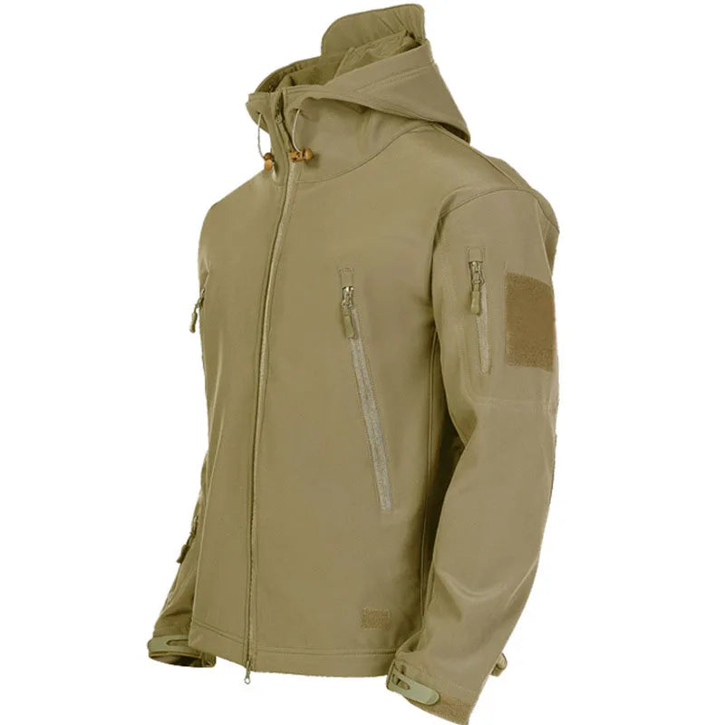 2024 New Fashionable Shark Skin Soft Shell Jacket Men's Tactical Windproof Waterproof Jacket Men's Jacket Hooded Jacket
