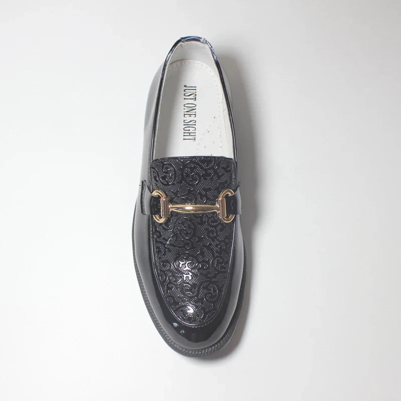 Fashion Boys Shoes Kids Formal Shoe For Party Wedding Black Patent Leather Slip On Round Toes Performance Children Oxfords 25-38