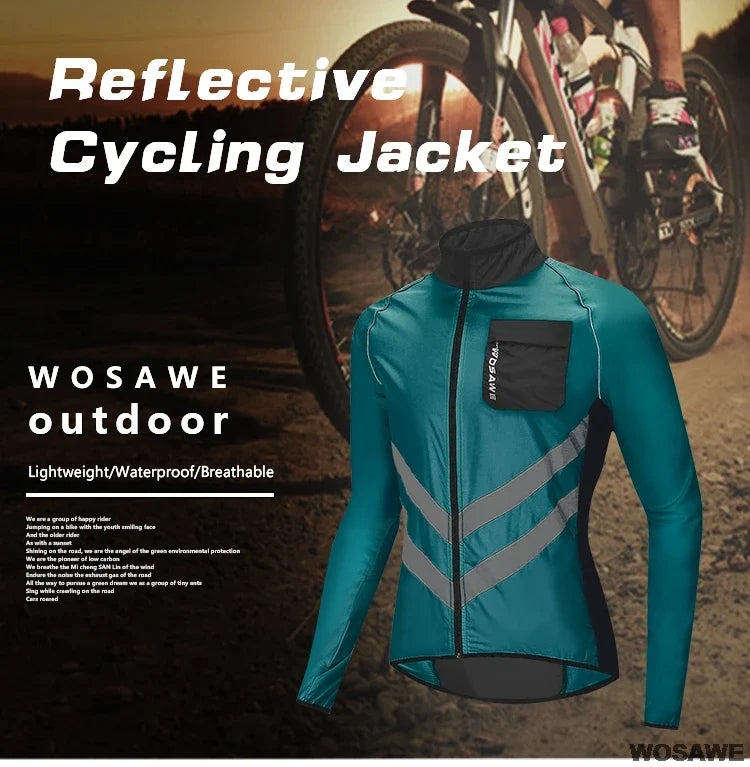 Windproof Cycling Jacket MTB Bike Jersey Outdoor Sport Cycling Windbreaker Rainproof Reflective Bike Clothing Navy Blue