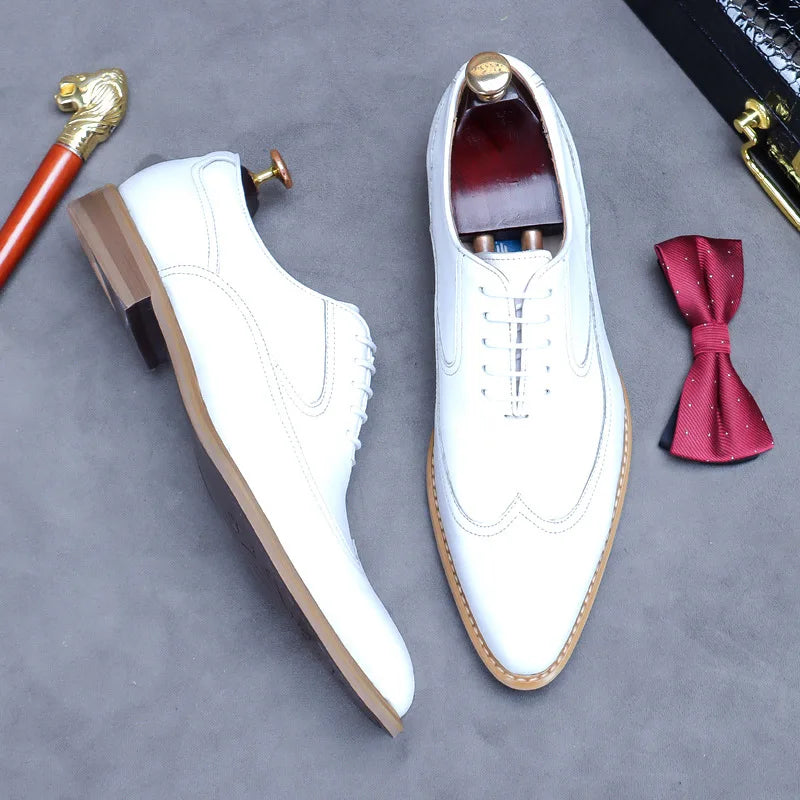 new white shoes for men Leather shoes men's business dress breathable leather shoe British lace-up fashion wedding party