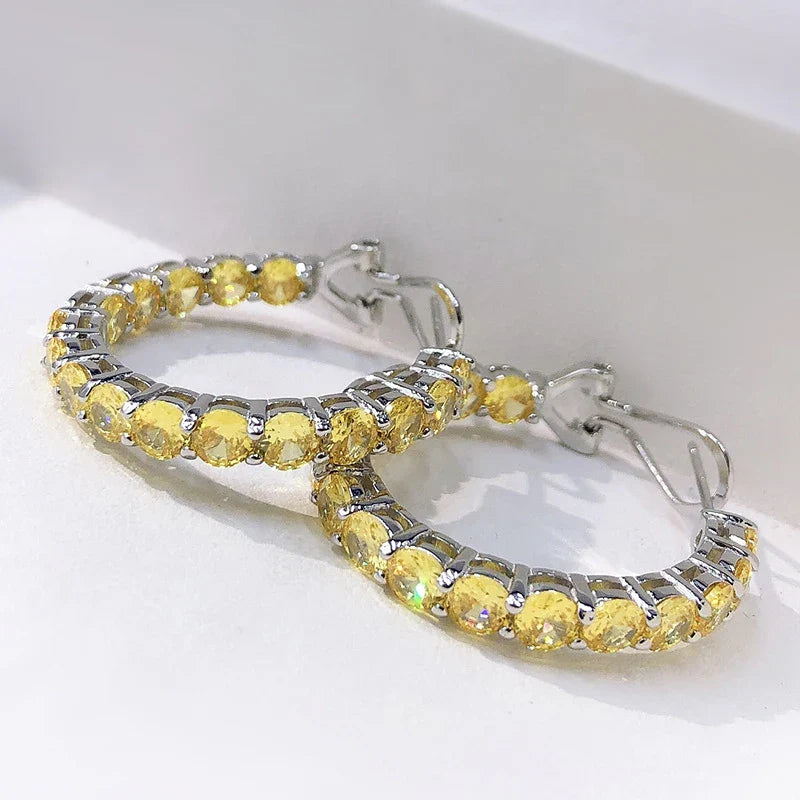 100% 925 Sterling Silver 4mm Yellow High Carbon Diamond Earrings For Women Sparkling Wedding Party Fine Jewelry Wholesale