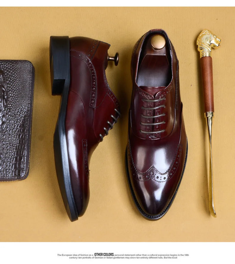Full Grain Leather Men Retro Italian Design Men Brogues Genuine Leather Dress Shoes Handmade Wedding Shoes For Men