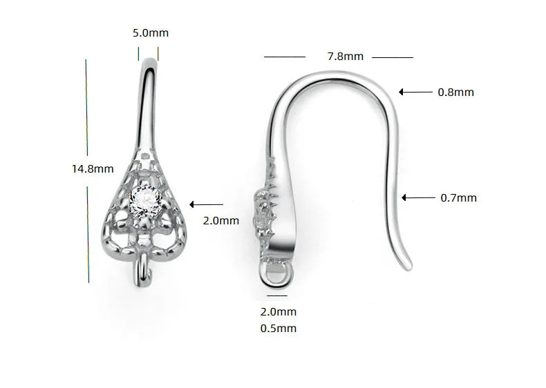 TrustDavis Real 925 Sterling Silver Fashion Dazzling CZ Opening Handmade Ear Hook Earring DIY Accessories Fine Jewelry HY365