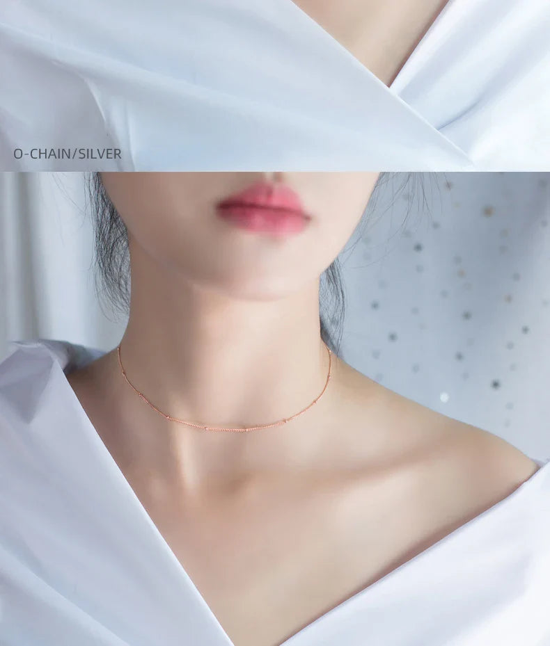Simple 3 Color Choker Necklace for Women Gift Authentic 925 Sterling Silver Light Beads Naked Chain Fashion Fine Jewelry