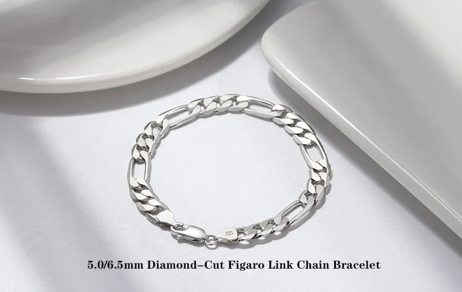 Trendy Men Woman Figaro Chain Necklace 3.3/5/7mm Diamond-Cut Figaro Chain 925 Silver Jewelry Party Gift OSC34