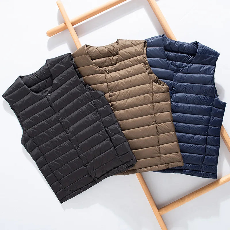7XL Plus Size 90 White Down Vest Men Ultra Light Down Vest Portable V-neck Sleeveless Coat Man Winter Warm Liner