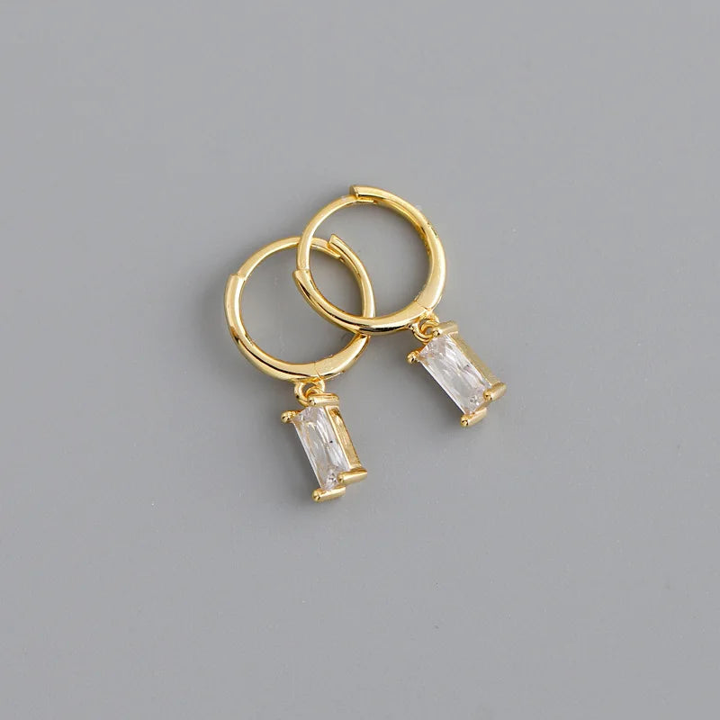 925 Sterling Silver Colorful Square Shiny Zircon Beads Piercing Stud Earrings for Women Fashion Gothic Exquisite Jewelry