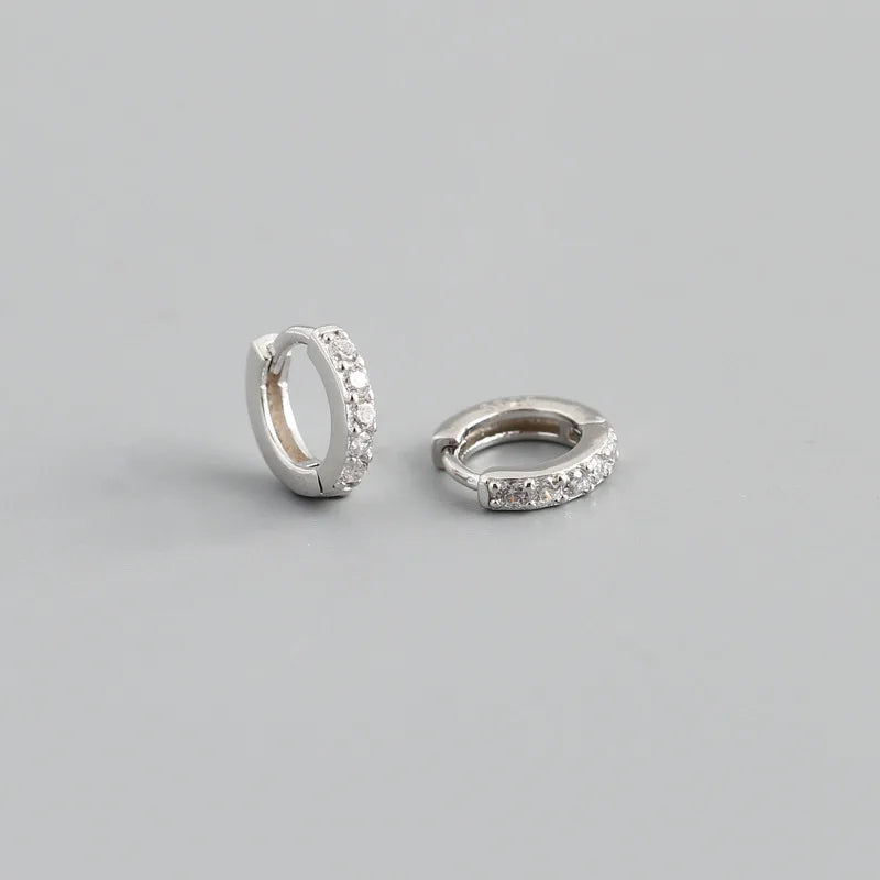 Real 925 Sterling Silver Gothic Simple White Zircon Hoop Earrings for Women Men Charms Unique Party Couple Jewelry 2021