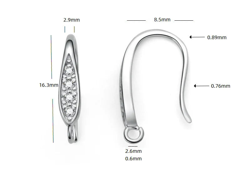 TrustDavis Real 925 Sterling Silver Fashion Dazzling CZ Opening Handmade Ear Hook Earring DIY Accessories Fine Jewelry HY365