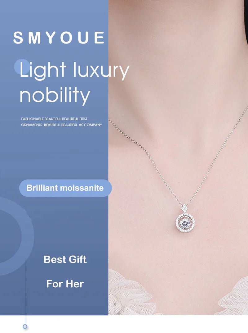 1/0.8 CT Moissanite Pendant For Women Simulated Diamond Necklace S925 Sterling Silver Jewelry Girl Valentine's Day Gift
