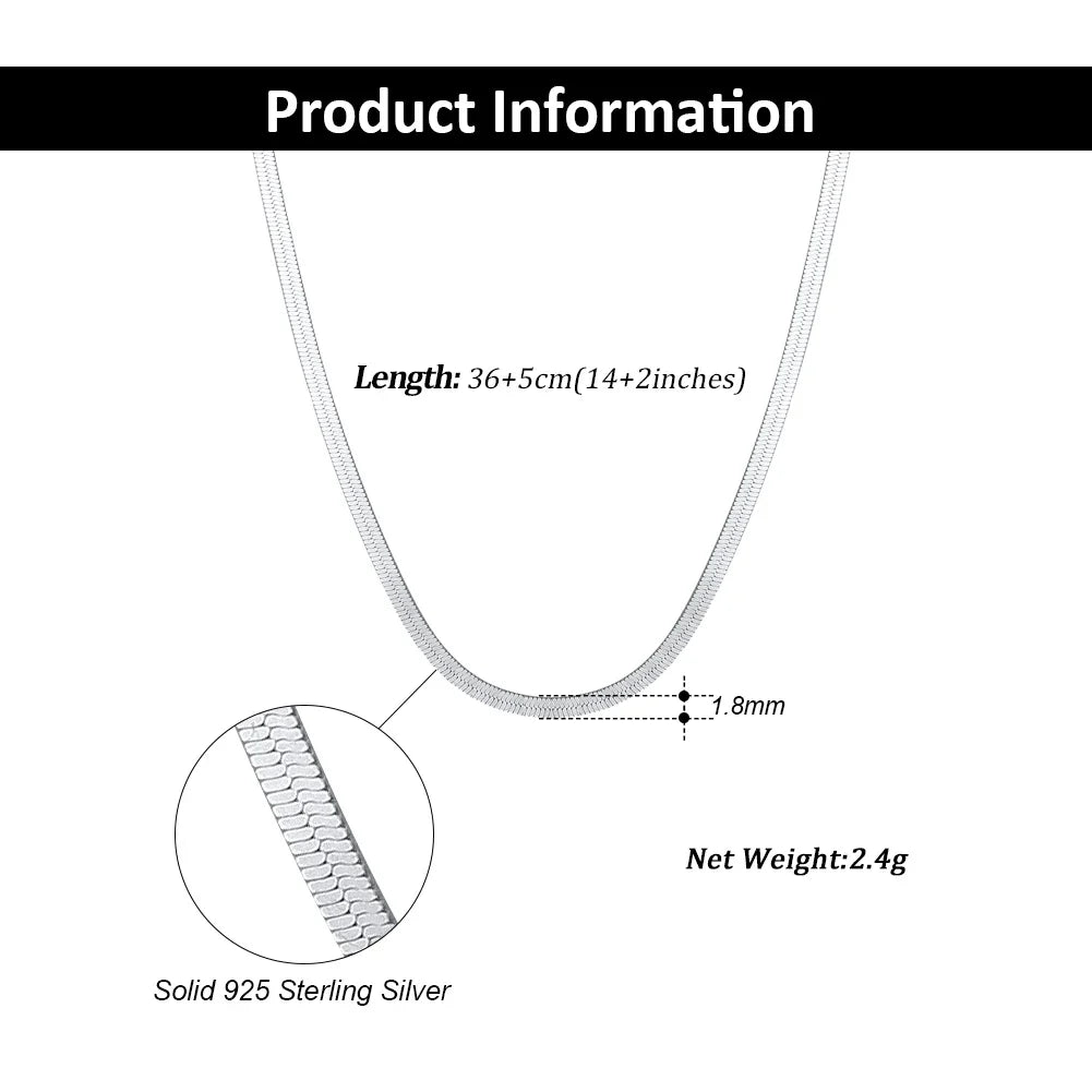 925 Sterling Silver 3mm Gold Flexible Flat Chain Herringbone Snake Chain Necklace for Women Neck Chain Jewelry SC35