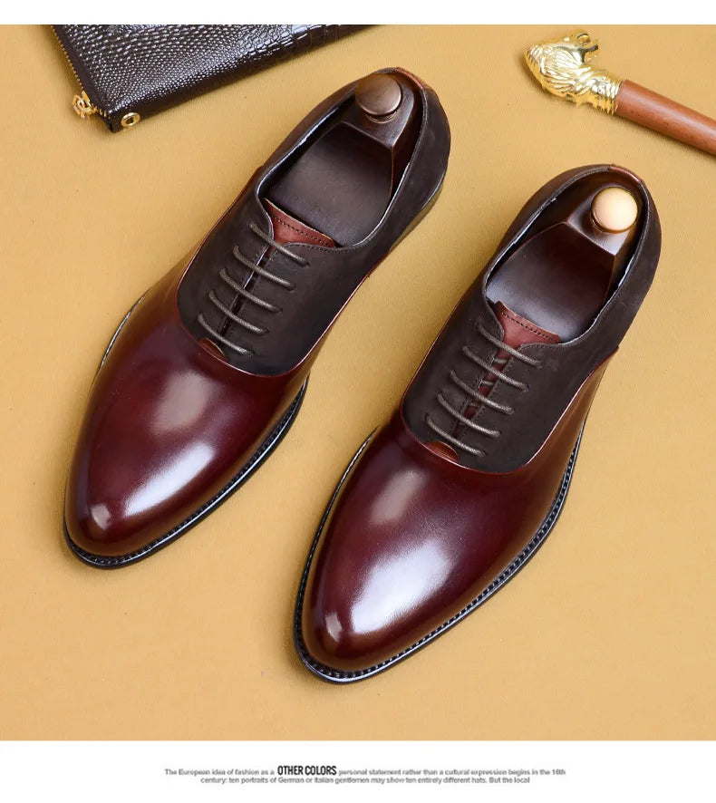 Genuine Cow Leather Brogue Wedding Business Men Casual Flats Vintage Handmade Oxford Shoes For Men Black Burgundy 2024