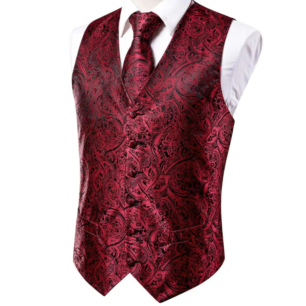 Fashion Silk Vest For Men Classic Gold Champane Yellow Waistcoat Jacket Tie Hankerchief Cufflinks Sets Dress Suit Wedding Hi-Tie