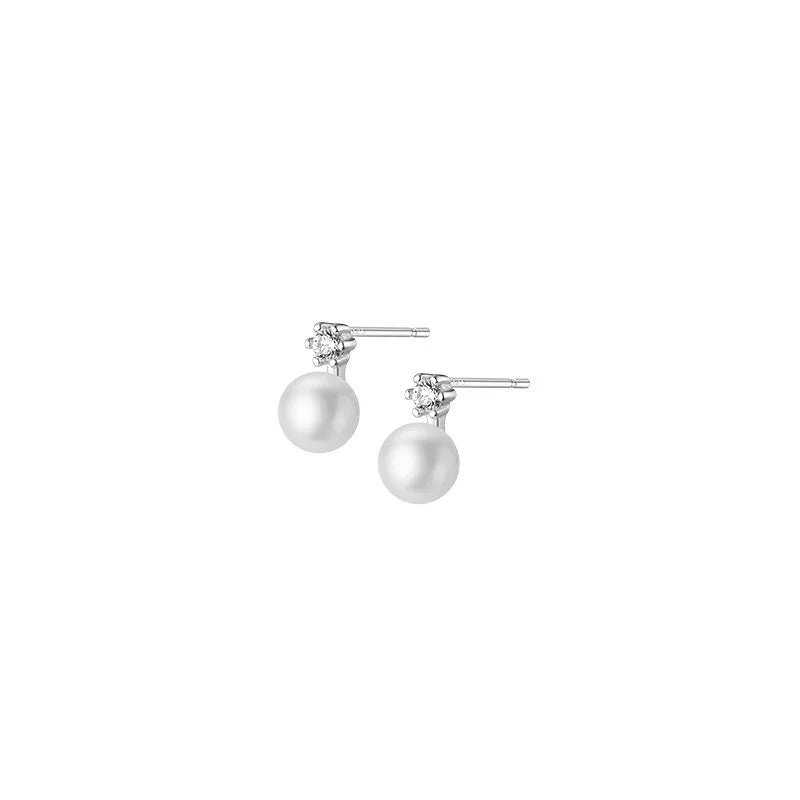 Genuine 925 Sterling Silver Geometric Zircon Pearl Mini Small Stud Earrings for Women Chic Charming Korean Jewelry 2021
