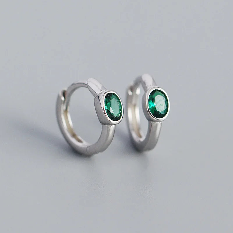 925 Sterling Silver Simple Oval Cut Zircon Hoop Earrings for Women Geometric European Piercing Huggie Jewelry Female Gift