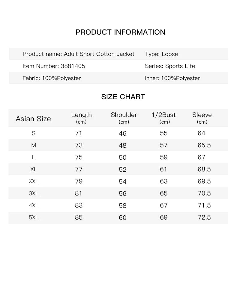 Winter Men's Cotton Jacket Hooded Short Warm Coat Training Sports Team Uniform Women Padded Outwear 8261MF1013