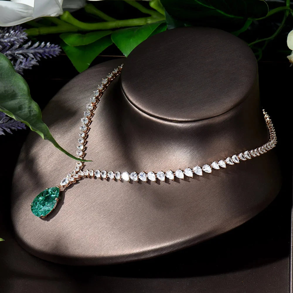 Luxury Shiny Water Drop Cubic Zirconia Necklace Earring Set for Women High Quality Fashion Party Wedding Jewelry N-1019